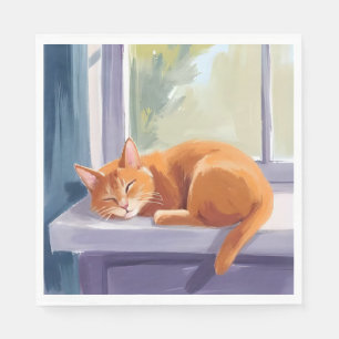 Cat Nap   Orange Kitten Watercolor Pet Napkin