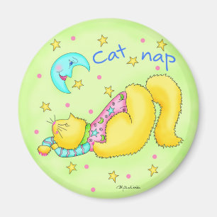 Cat Nap Round Magnet