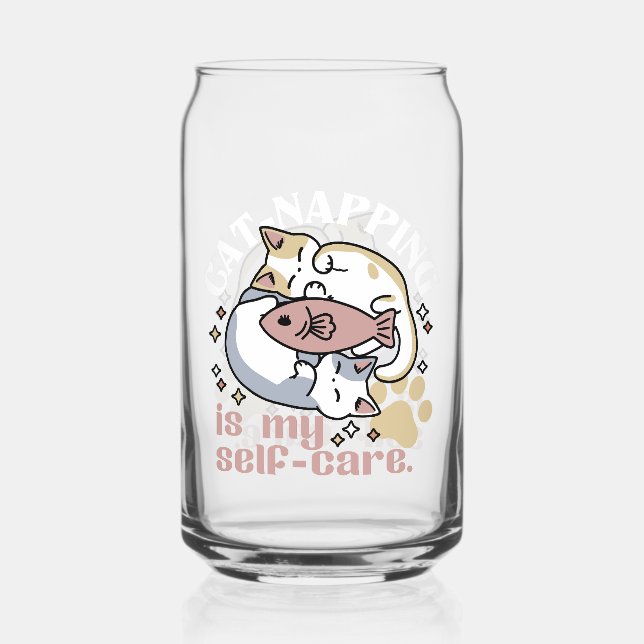 Cat-Napping Is My Self-Care Cute Cat Quote Can Glass (Front)