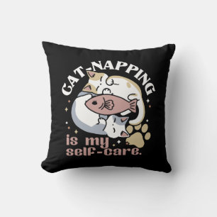 Cat-Napping Is My Self-Care Cute Cat Quote Throw Pillow