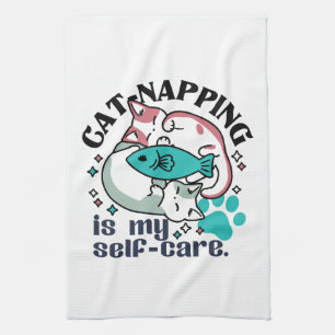 Cat-Napping Is My Self-Care: Cute Sleepy Cats Kitchen Towel