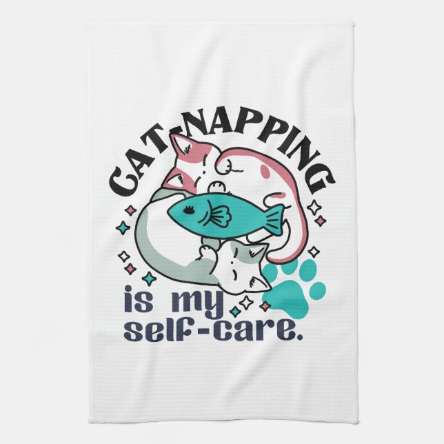 Cat-Napping Is My Self-Care: Cute Sleepy Cats Kitchen Towel (Vertical)