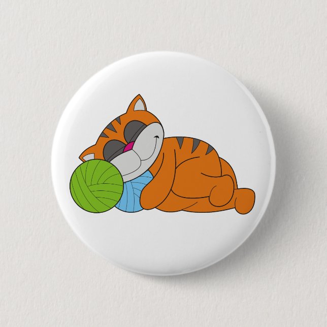 Cat Napping on Yarn 2 Inch Round Button (Front)