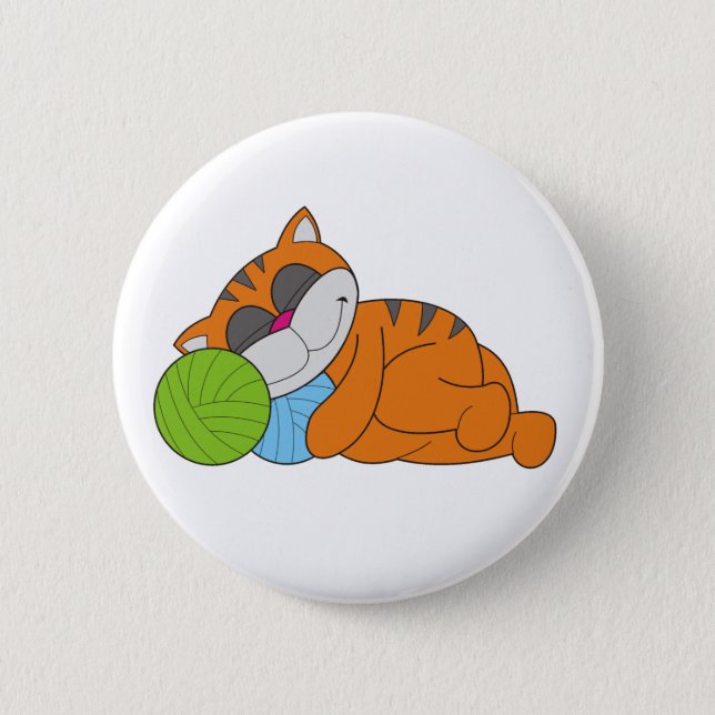 Cat Napping on Yarn 2 Inch Round Button (Front)