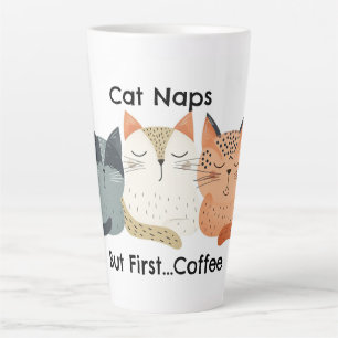 Cat Naps But First Coffee Folk Art Latte Mug