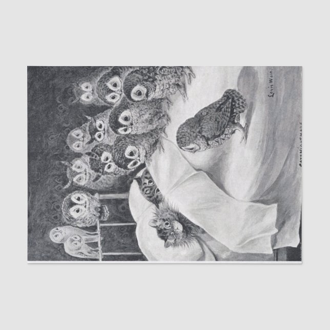 Cat Nightmare Owl Bird, Louis Wain Tissue Paper (Front)