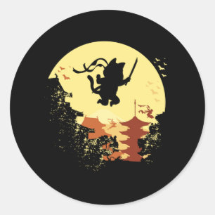 Cat Ninja Samurai Shinobi Kitten Kitty Pet Animal  Classic Round Sticker