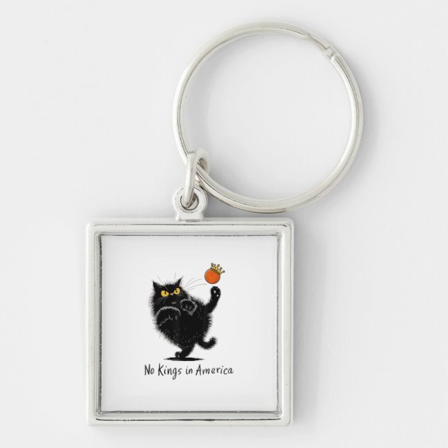 Cat No Kings In America We The People Political Keychain (Front)