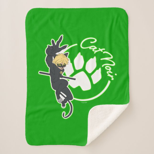 Cat Noir Badge Sherpa Blanket (Front)