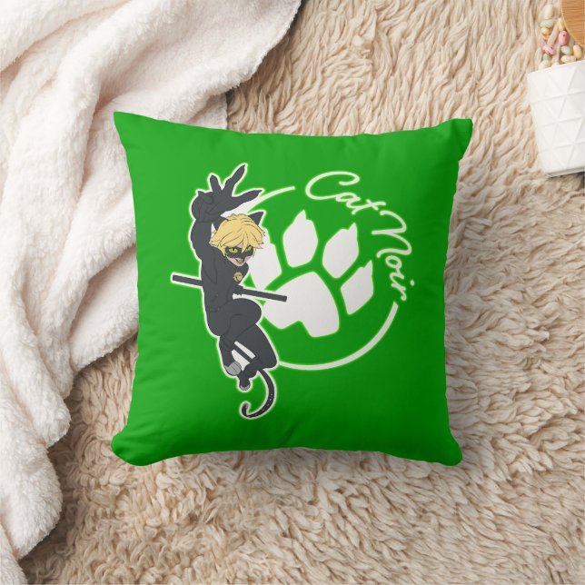 Cat Noir Badge Throw Pillow (Blanket)