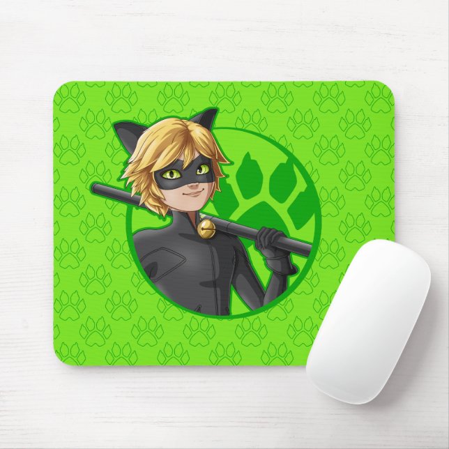 Cat Noir Green Badge Mouse Pad (With Mouse)