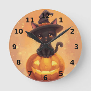Cat noir Halloween horloge murale