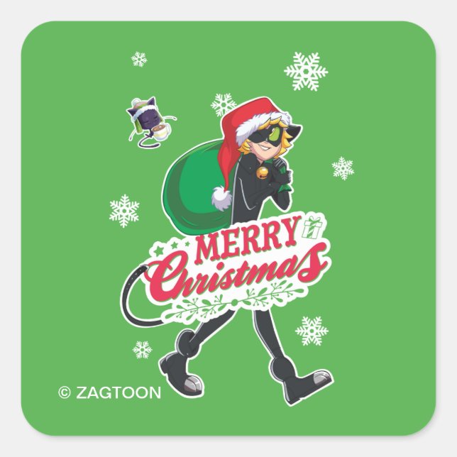 Cat Noir | Merry Christmas Square Sticker (Front)