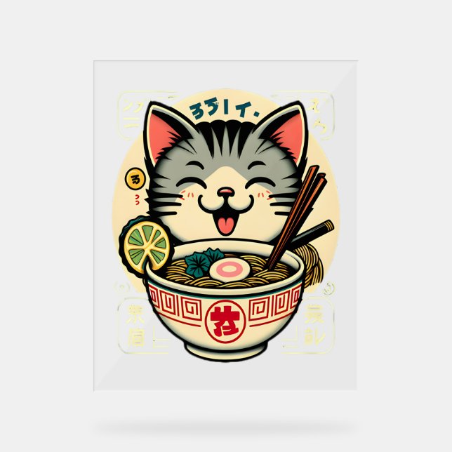 Cat Noodle Japanese Anime ga Kawaii Cat Acrylic Sign (Front)