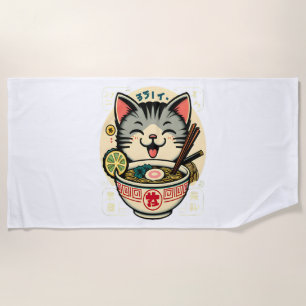 Cat Noodle Japanese Anime ga Kawaii Cat Beach Towel