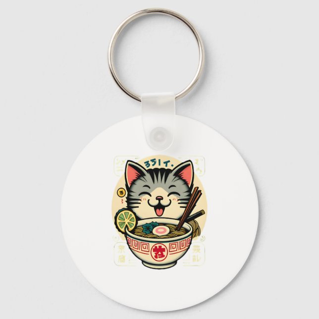 Cat Noodle Japanese Anime ga Kawaii Cat Keychain (Front)