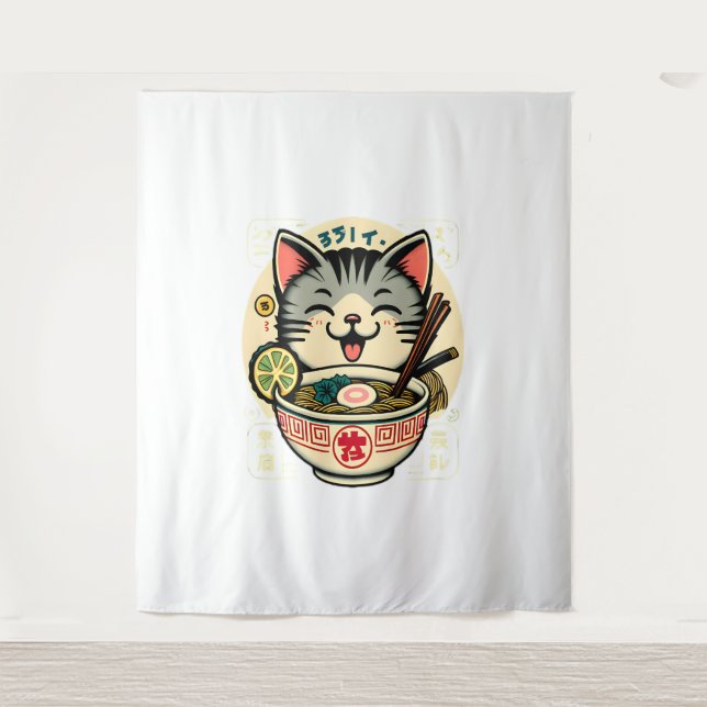 Cat Noodle Japanese Anime ga Kawaii Cat Tapestry (Front)