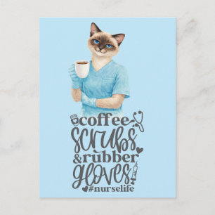 Cat Nurse life with a cup of coffee Postcard