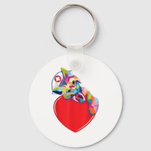 Cat Nurse Shirt Women Men Cat Lover Colourful Nurs Keychain
