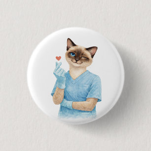 Cat Nurse with Mini Heart sending Love 1 Inch Round Button