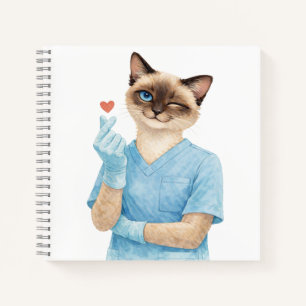 Cat Nurse with Mini Heart sending Love Notebook