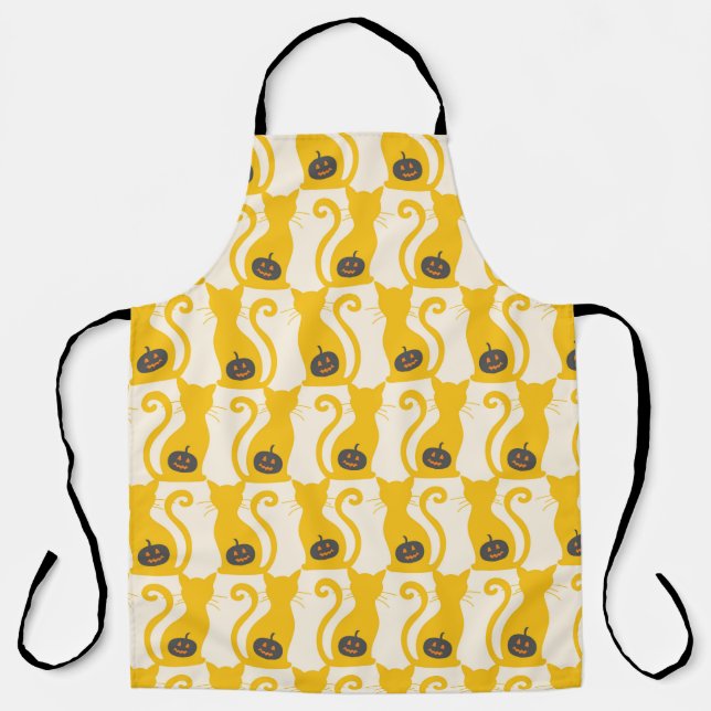 Cat o Lantern Halloween vintage Seamless Pattern Apron (Front)