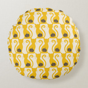 Cat o Lantern Halloween vintage Seamless Pattern Round Pillow
