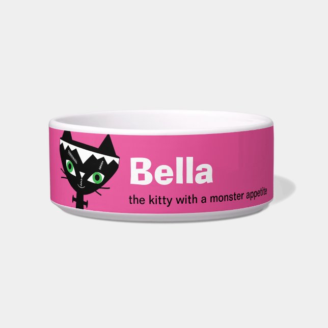 Cat of Frankstein Personalized Cat Bowl - Pink (Front)