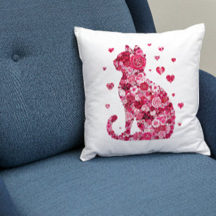 Cat of Roses Throw Pillow