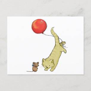 Cat on a balloon postcard