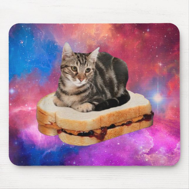 Cat on a bread flying in space mouse pad (Front)