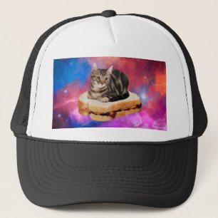 Cat on a bread flying in space trucker hat