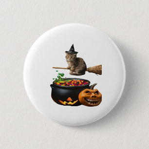 Cat on a broomstick on Halloween. Classic T-Shirt 2 Inch Round Button