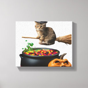 Cat on a broomstick on Halloween. Classic T-Shirt Canvas Print