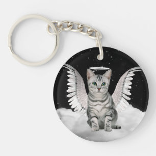 Cat on a Cloud Angel Silver Tabby Keychain
