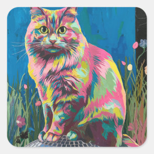 cat on a disco ball square sticker