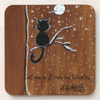 Cat on a Limb in Winter Hard plastic coaster