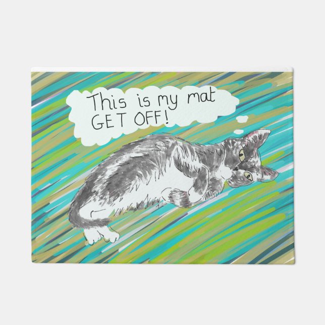 Cat on a mat angry cats door entrance (Front)