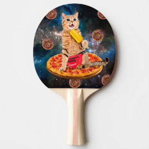 Cat on a pizza eating ice lolly ping pong paddle
