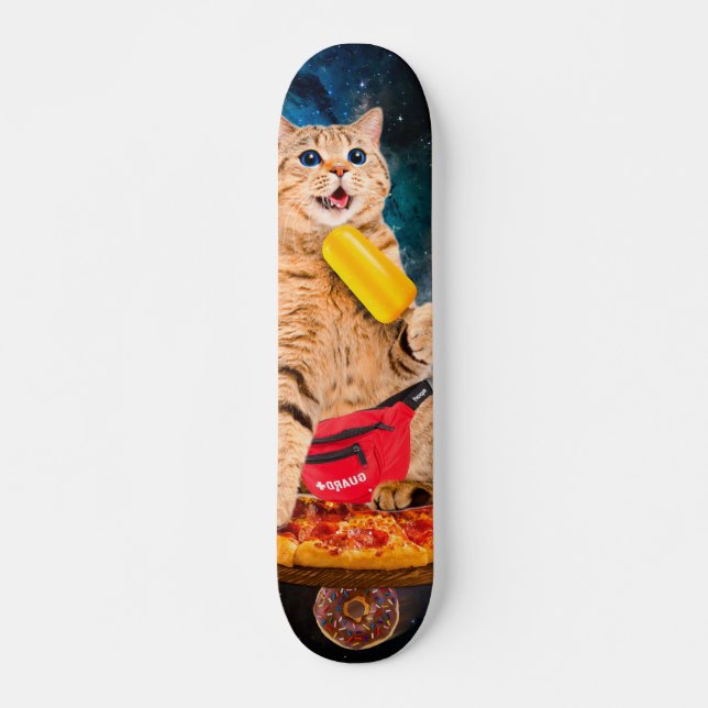 Cat on a pizza eating ice lolly skateboard (Front)