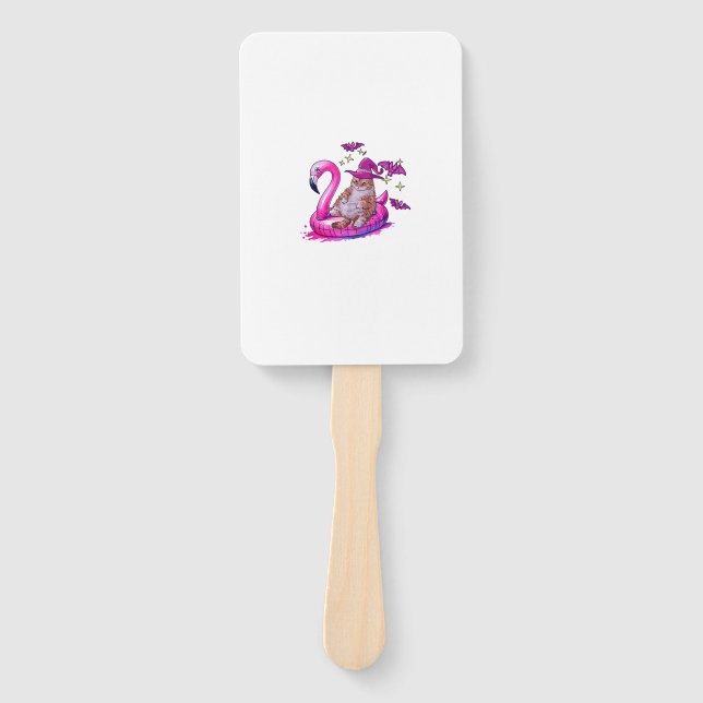 Cat On A Pool Funny Spooky Summer Summerween Hallo Hand Fan (Front)