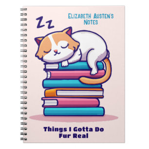 Cat on a Stack of Books Cute Custom Readers Name