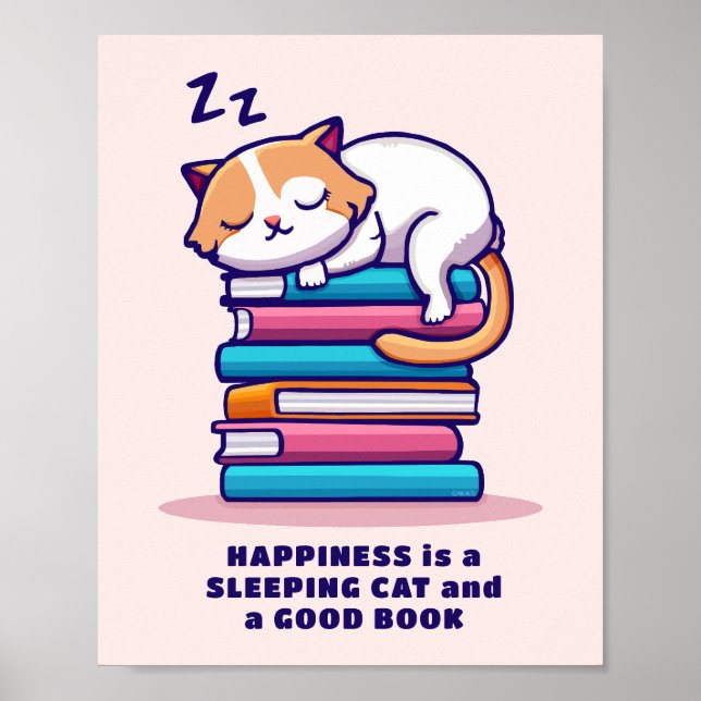 Cat on a Stack of Books Cute Personalized Literary Poster (Front)