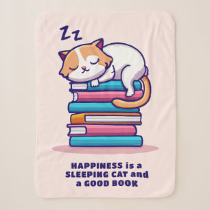 Cat on a Stack of Books Cute Personalized Literary Sherpa Blanket