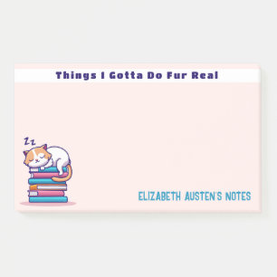 Cat on a Stack of Books Cute Personalized Readers Post-it Notes