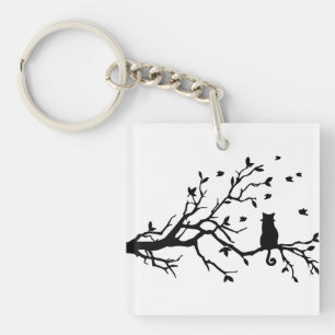 Cat on a tree - Silhouette Keychain