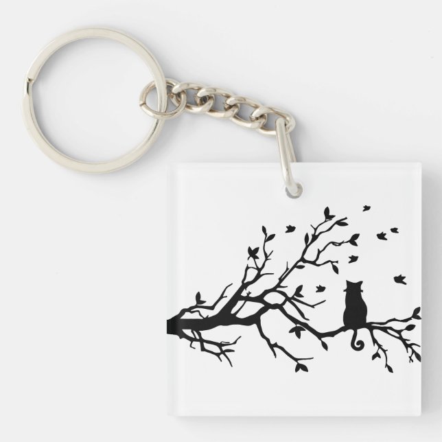 Cat on a tree - Silhouette Keychain (Front)