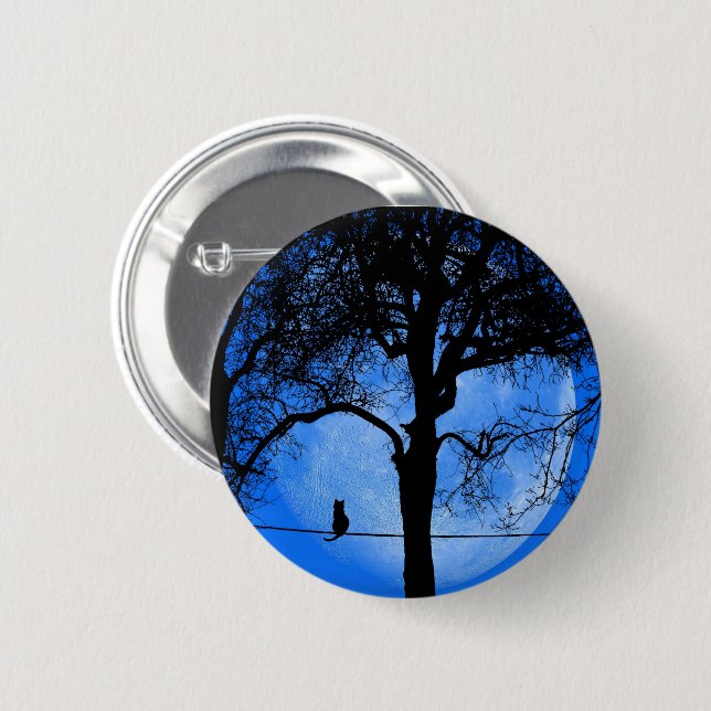 Cat on a Wire Blue Moon 2 Inch Round Button (Front & Back)