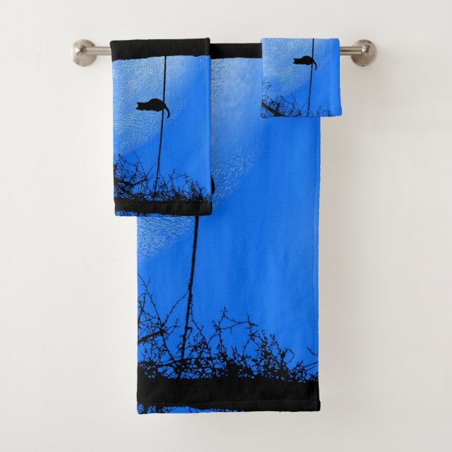 Cat on a Wire Blue Moon Bath Towel Set (Insitu)