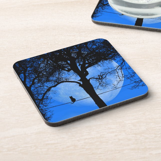 Cat on a Wire Blue Moon Coaster (Left Side)